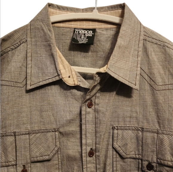 Mecca USA Mens XL Tan Plaid Long Sleeve Button Up Urban Cowboy Y2K 00 Streetwear - Picture 3 of 6